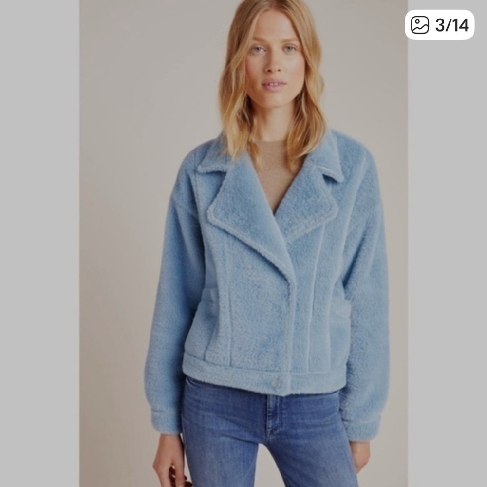 Anthropologie Frnch‎ Sherpa Swan Blue Faux Fur Jacket Coat